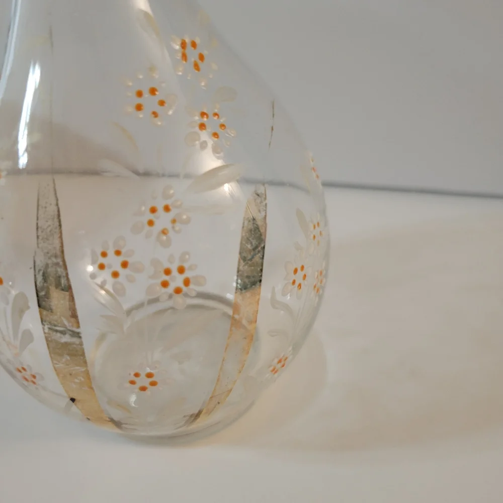Vintage Enameled Painted Decanter Floral